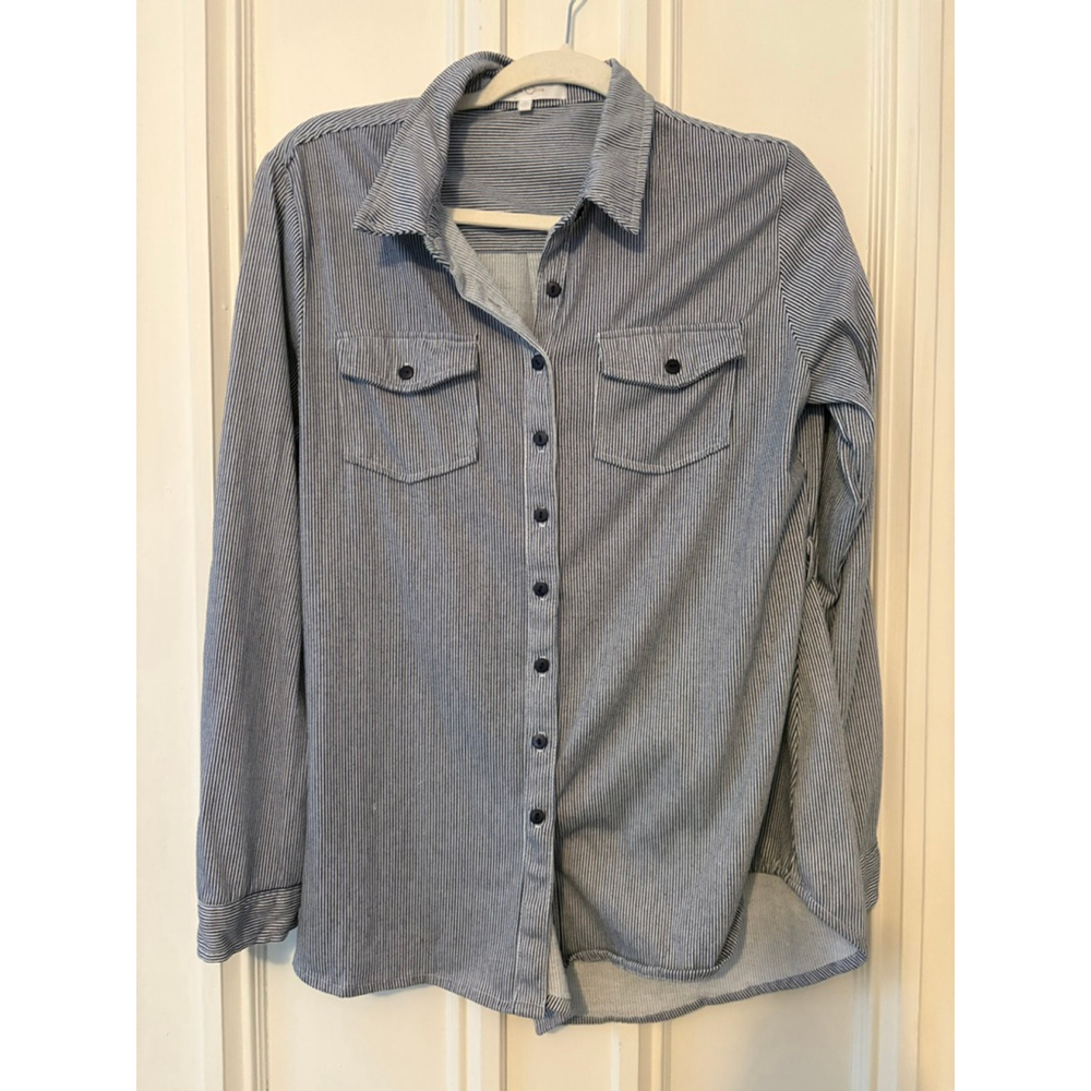 Eden & Olivia Blue White Striped Button Down Shirt M